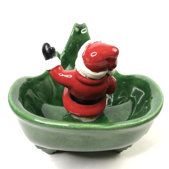 VTG 70s Atlantic Mold Ceramic Santa in Sleigh Christmas Candy Dish Centerpiece - Picture 4 of 11
